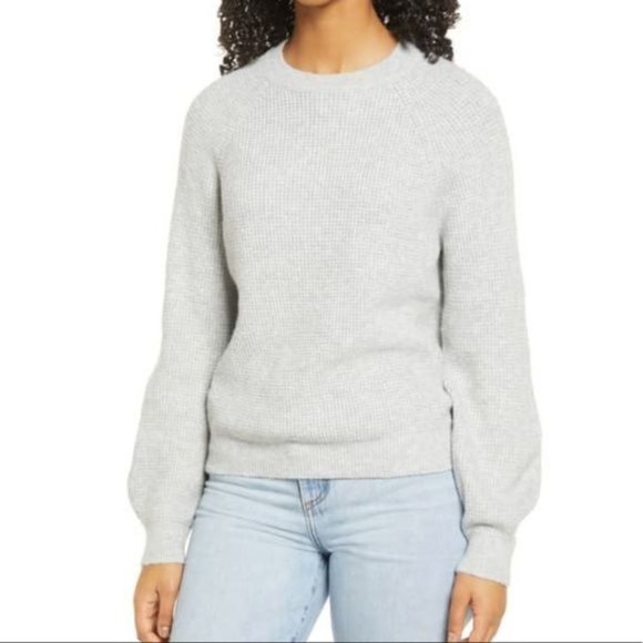 bp Sweaters - NWT BP. Heather Grey Long Blouson Sleeve Knit Crewneck Sweater Small